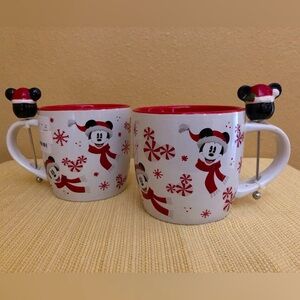 2pc DISNEY Christmas Mickey Santa Hat Mug Set w/Mickey Stir Sticks~RARE!! NWT